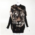 Cardigans Casual Style escote redondo del tigre imprimió la manga del Batwing de tejer 